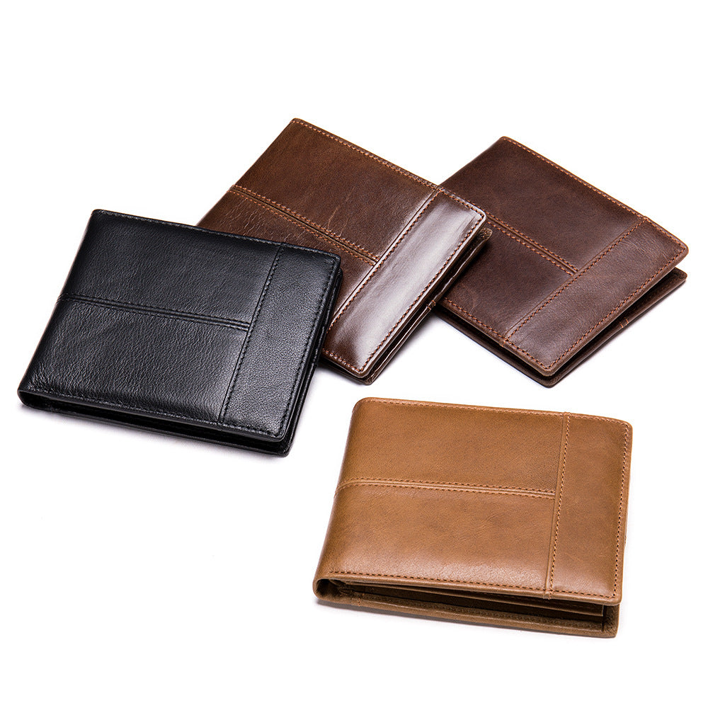 Men's Short First Layer Cowhide Multiple Slots Men's Wallets