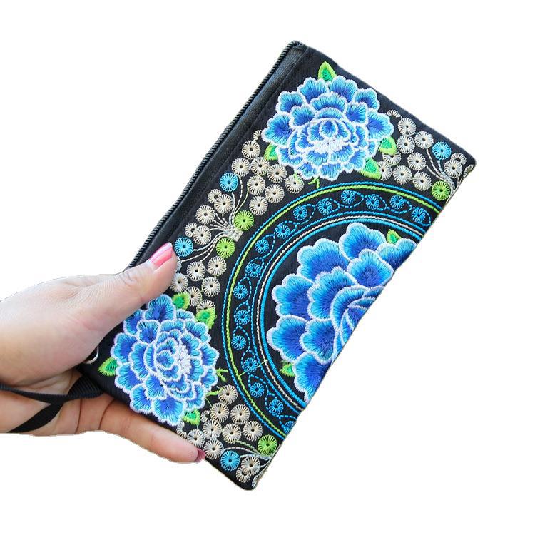 Women's Ethnic Embroidery Clutch Fabric Long Change Coin Purses