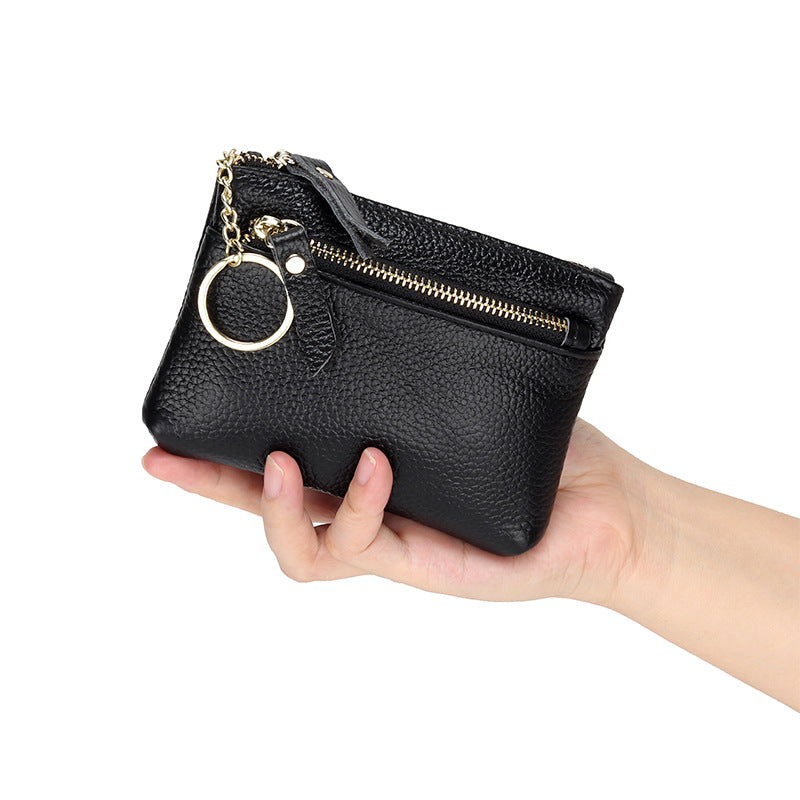 Women's Leather Short Simple Double Zipper Cowhide Purses