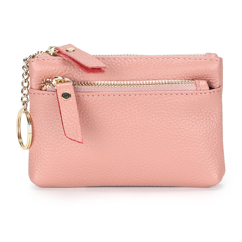 Women's Leather Short Simple Double Zipper Cowhide Purses