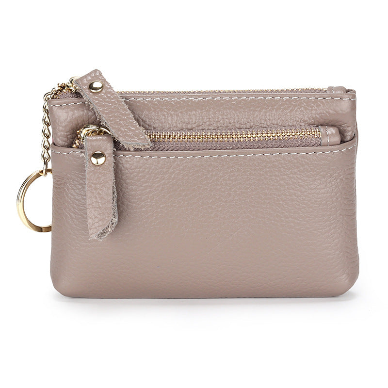 Women's Leather Short Simple Double Zipper Cowhide Purses