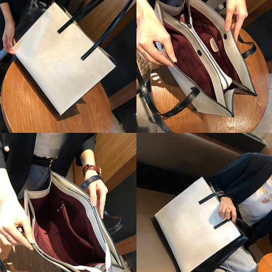 Women's Cowhide Big Contrast Color Fashion Leather Shoulder Bags