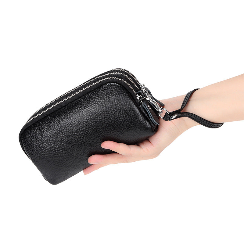 Women's Cowhide Clutch Zipper Wrist Leather Long Phone Bags