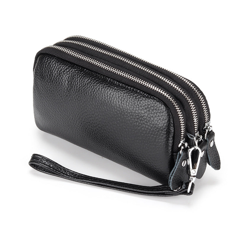Women's Cowhide Clutch Zipper Wrist Leather Long Phone Bags