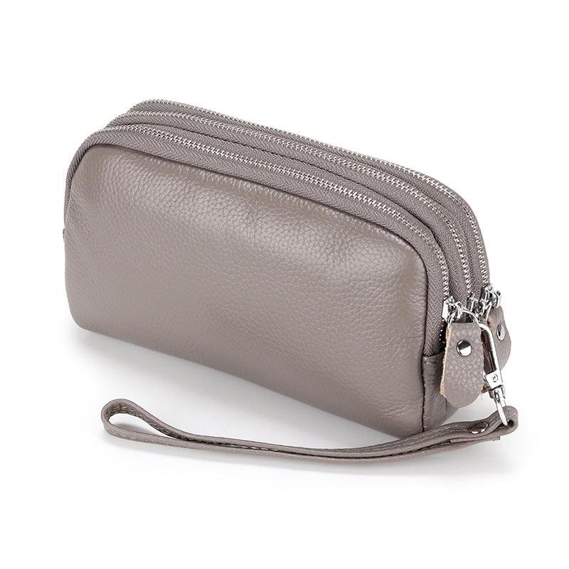 Women's Cowhide Clutch Zipper Wrist Leather Long Phone Bags