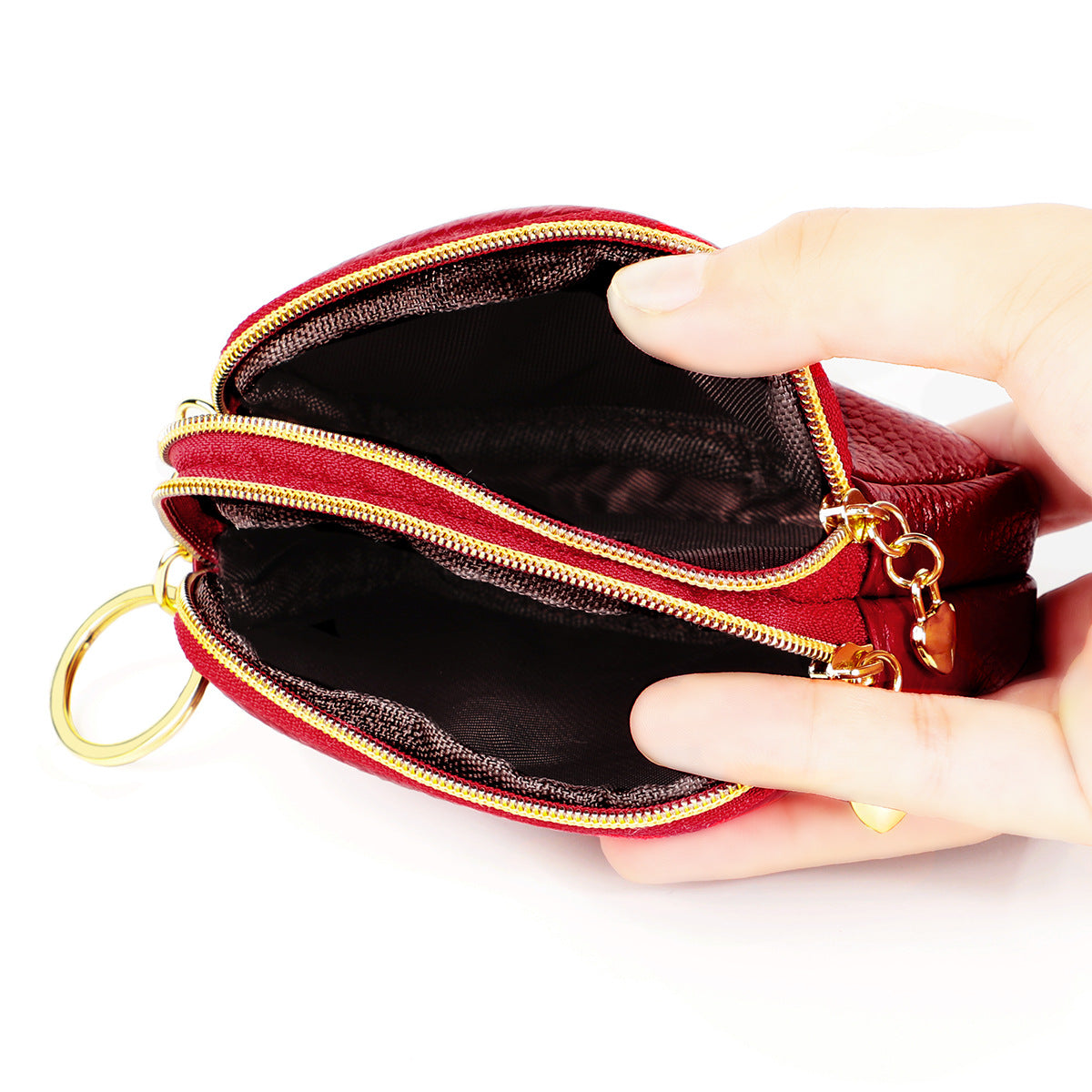 Women's Mini Cowhide Simple Double Zipper Cute Coin Purses