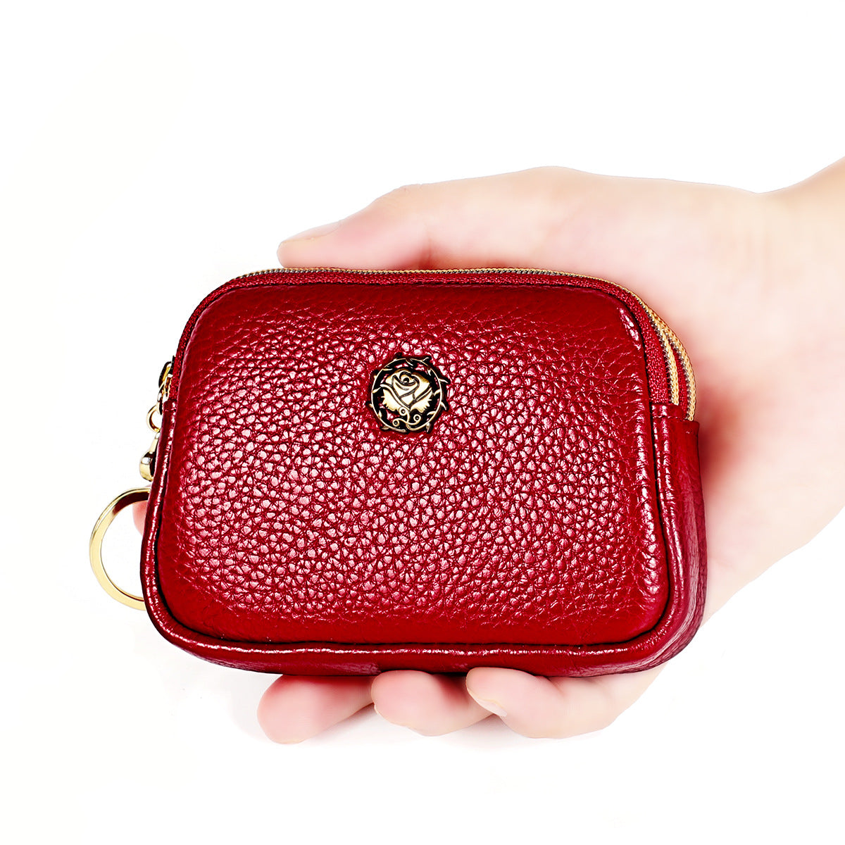 Women's Mini Cowhide Simple Double Zipper Cute Coin Purses