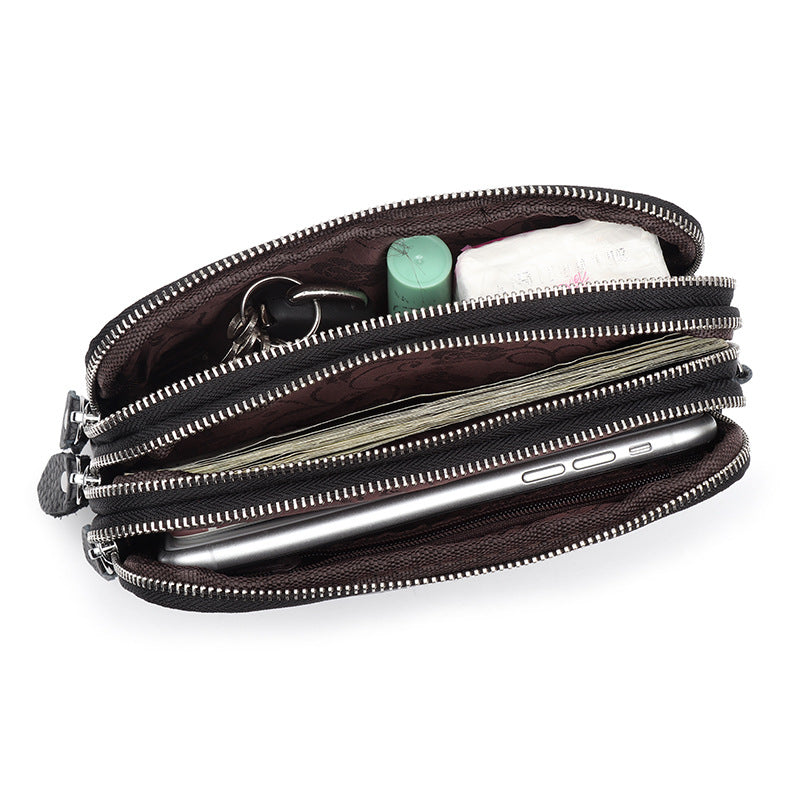 Women's Cowhide Clutch Zipper Wrist Leather Long Phone Bags