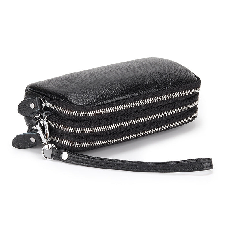 Women's Cowhide Clutch Zipper Wrist Leather Long Phone Bags