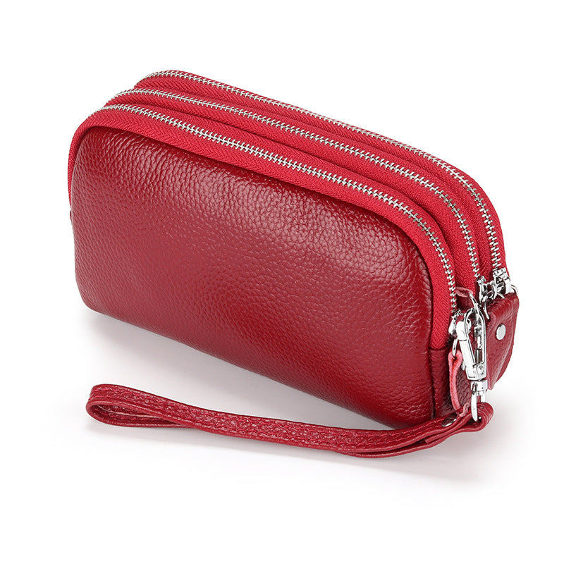 Women's Cowhide Clutch Zipper Wrist Leather Long Phone Bags