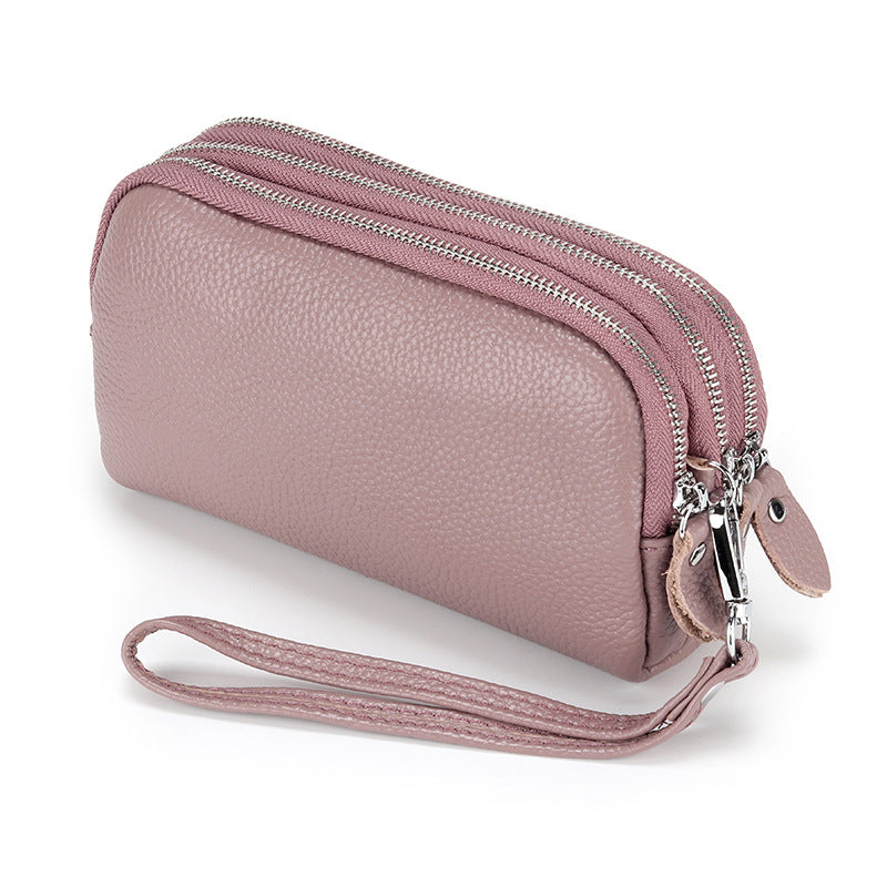 Women's Cowhide Clutch Zipper Wrist Leather Long Phone Bags