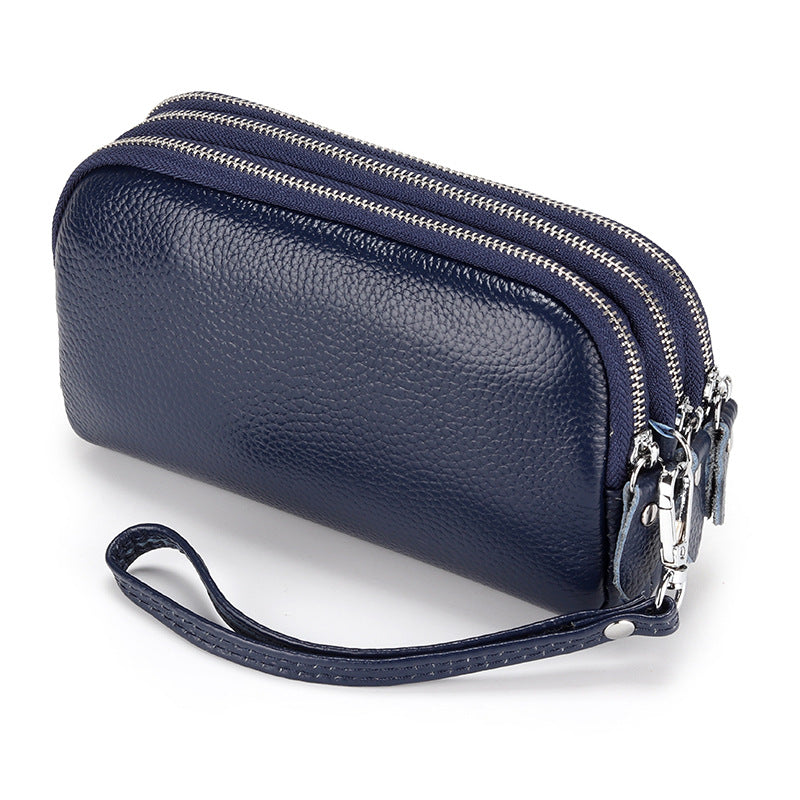 Women's Cowhide Clutch Zipper Wrist Leather Long Phone Bags