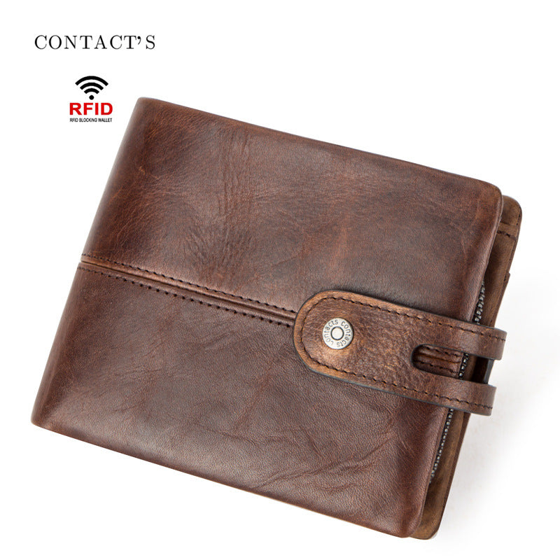 Men's Black Angel Swiping First Layer Cowhide Men's Wallets