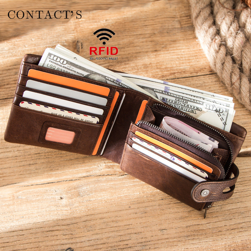 Men's Black Angel Swiping First Layer Cowhide Men's Wallets