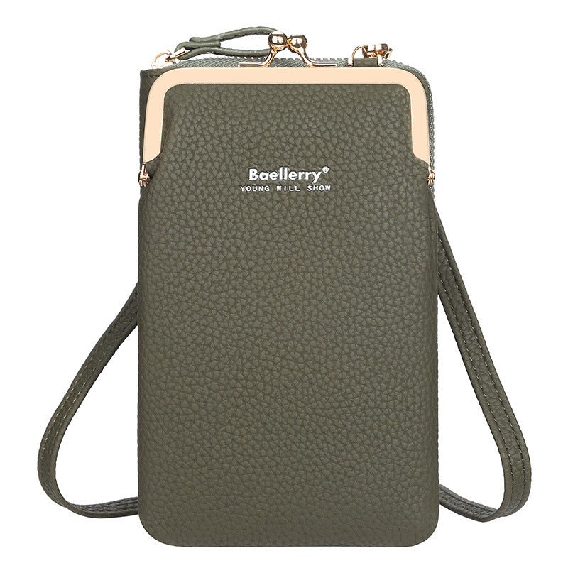 Women's Vertical Fashion Litchi Pattern Mobile Korean Phone Bags