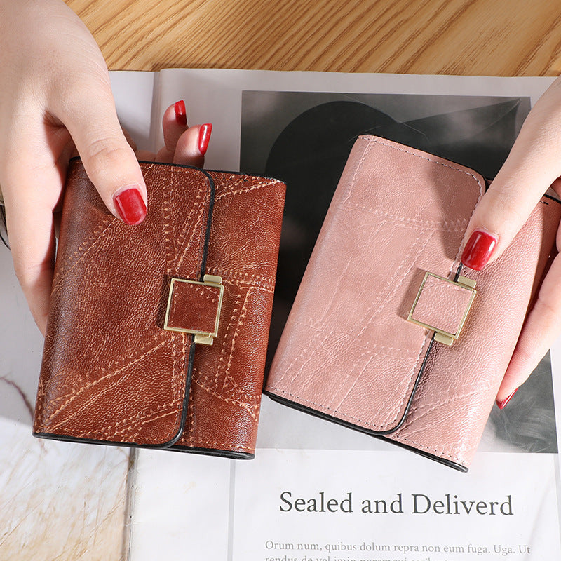 Women's Korean Short Retro Simple Stitching Purses