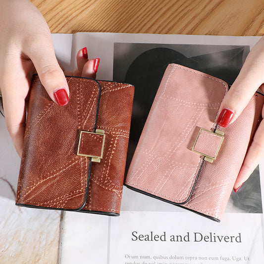 Women's Korean Short Retro Simple Stitching Purses