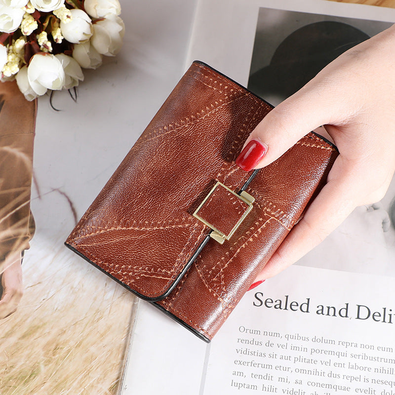 Women's Korean Short Retro Simple Stitching Purses