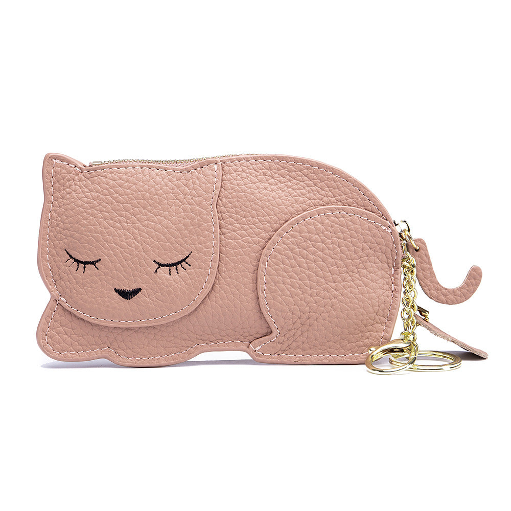 Cute Cat Live Broadcast Genuine Leather Coin Purses