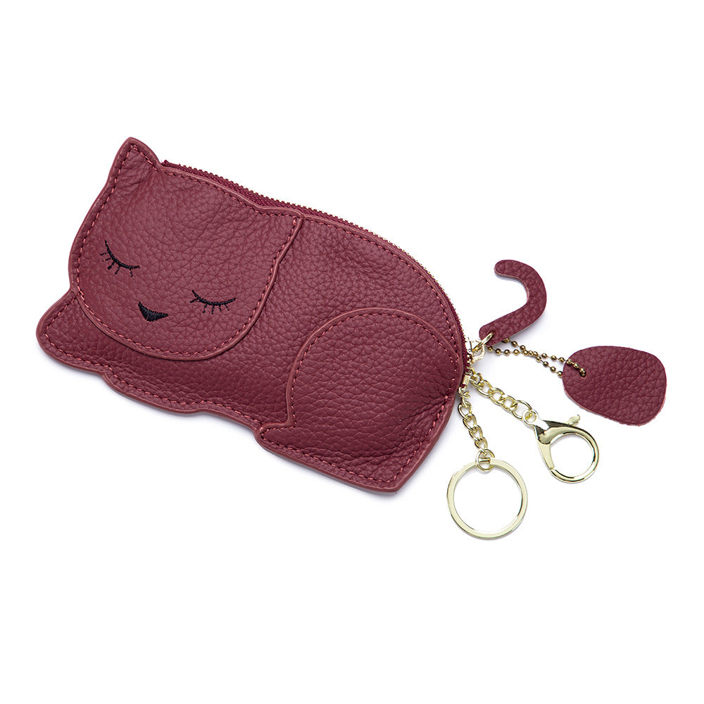 Cute Cat Live Broadcast Genuine Leather Coin Purses