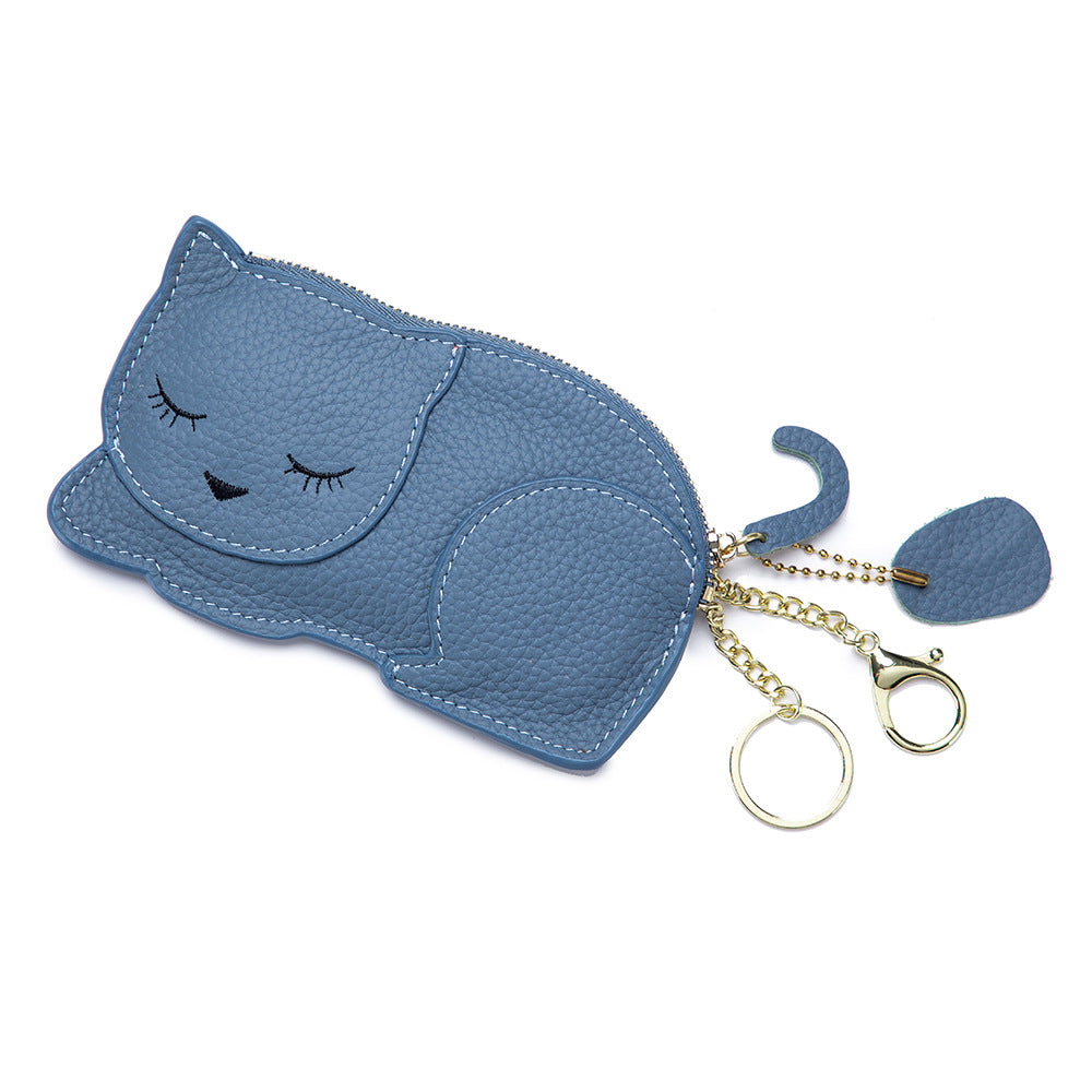 Cute Cat Live Broadcast Genuine Leather Coin Purses