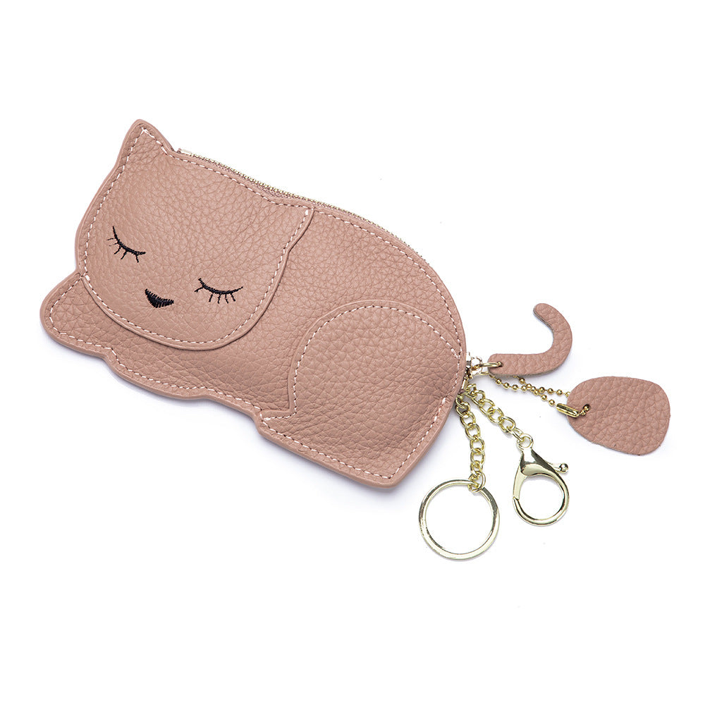 Cute Cat Live Broadcast Genuine Leather Coin Purses