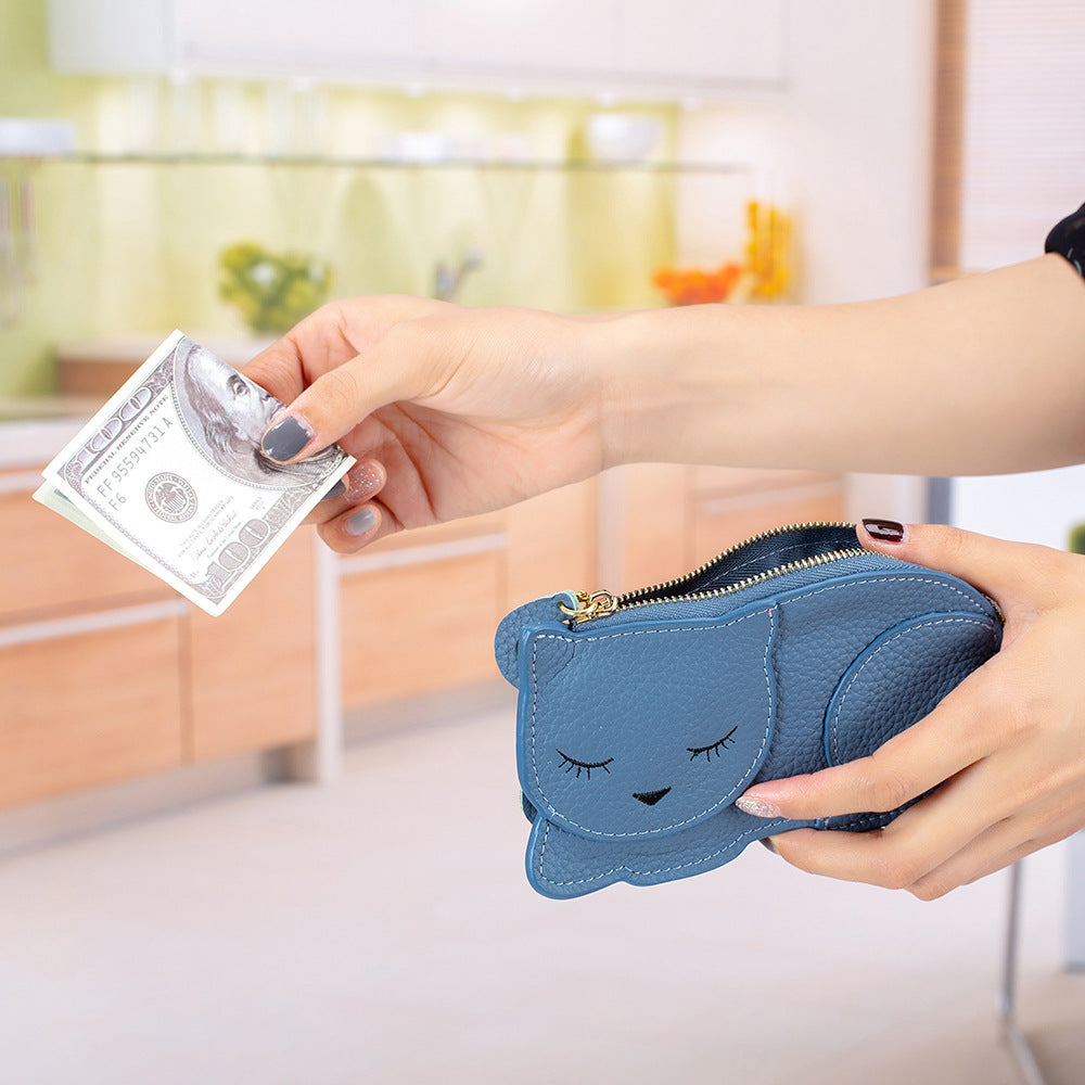 Cute Cat Live Broadcast Genuine Leather Coin Purses
