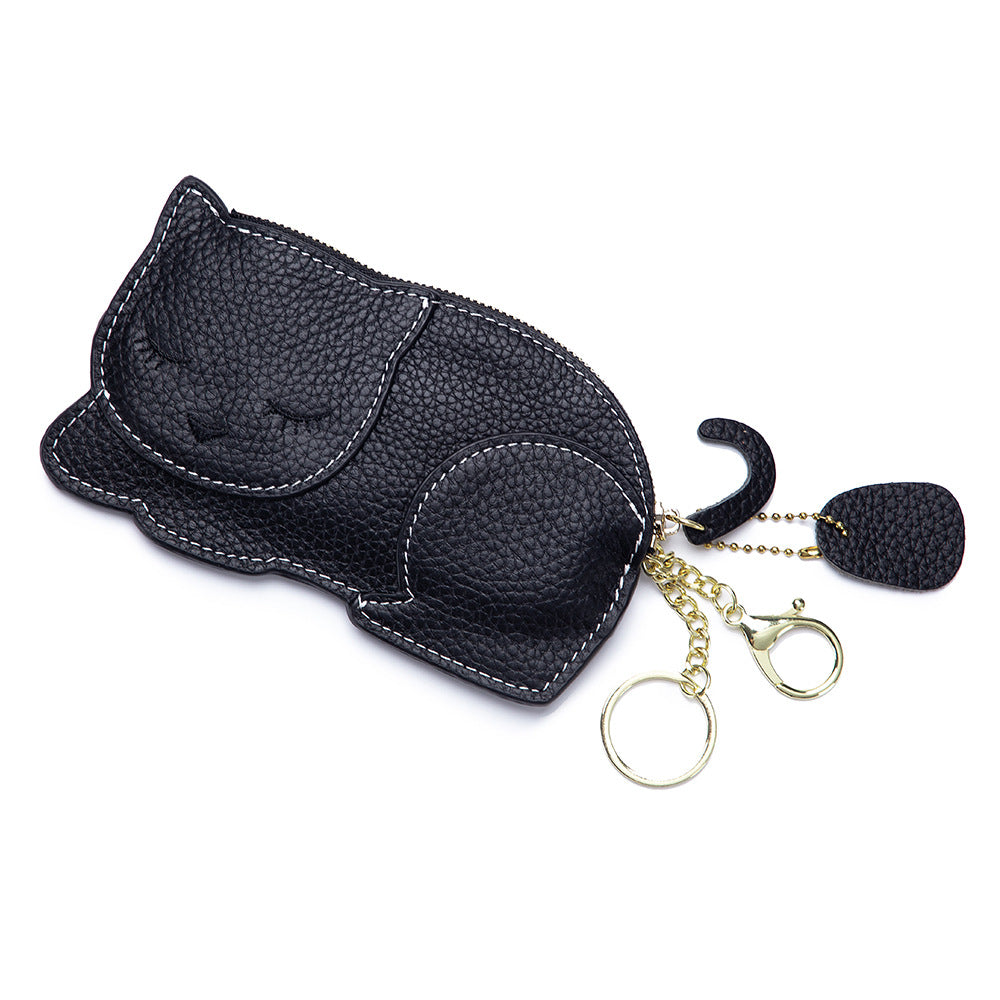 Cute Cat Live Broadcast Genuine Leather Coin Purses
