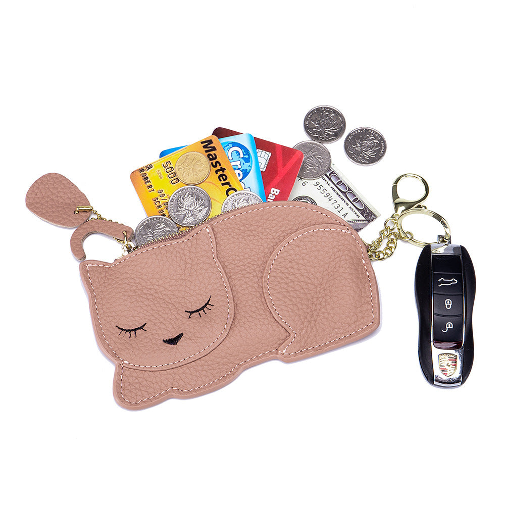 Cute Cat Live Broadcast Genuine Leather Coin Purses