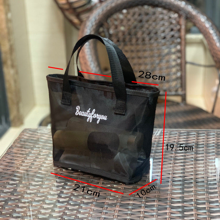 Women's Style Hollow Out See Through Mesh Portable Large Capacity Makeup Bag