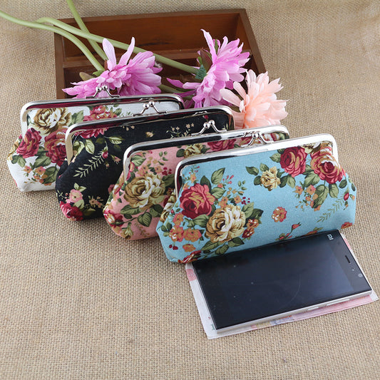Women's Fabric Long Rose Canvas Printed Hand Purses