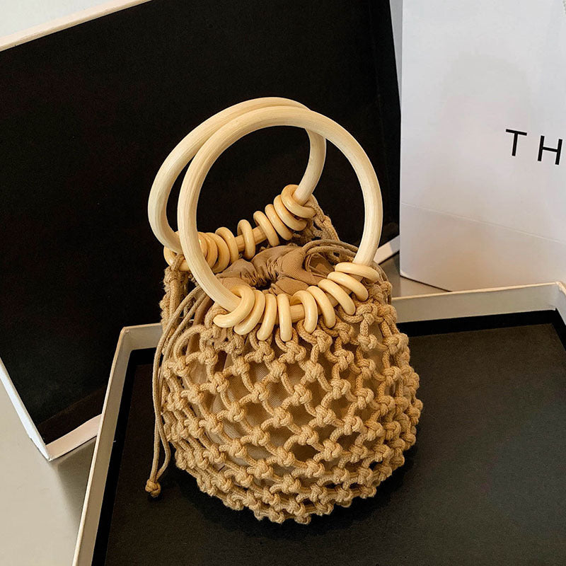 Women's Inner Handmade Drawstring Straw Fresh Knitted Handbags