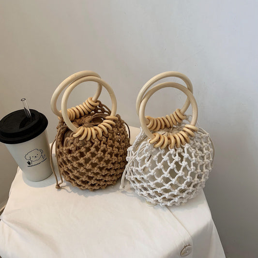 Women's Inner Handmade Drawstring Straw Fresh Knitted Handbags