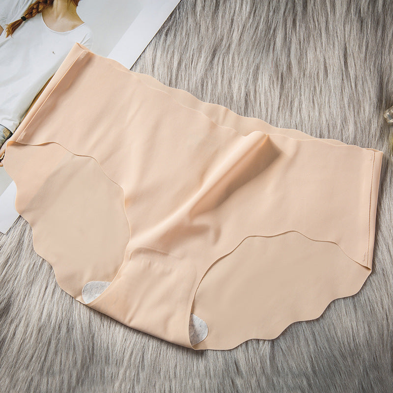 Women's Ice Silk Seamless Wave Underwear Solid Color Panties