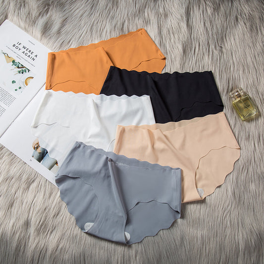 Women's Ice Silk Seamless Wave Underwear Solid Color Panties