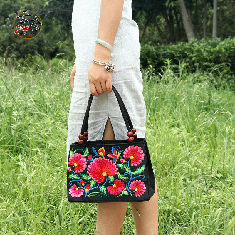 Ethnic Style Double-sided Embroidered Canvas Lady Handbags