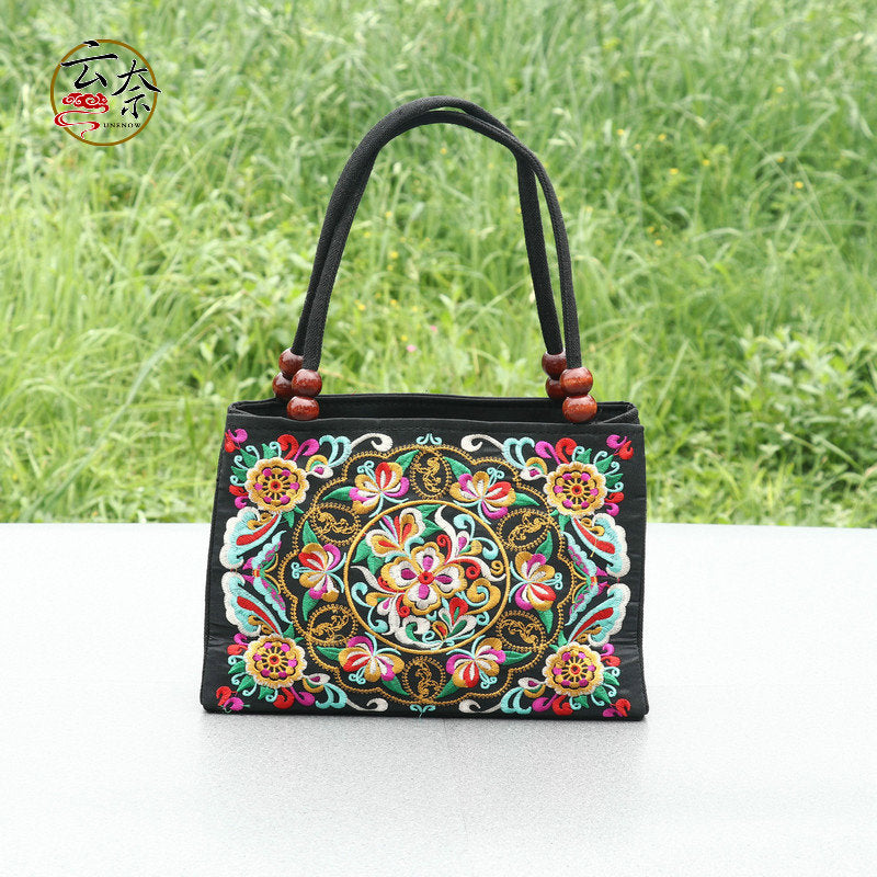 Ethnic Style Double-sided Embroidered Canvas Lady Handbags