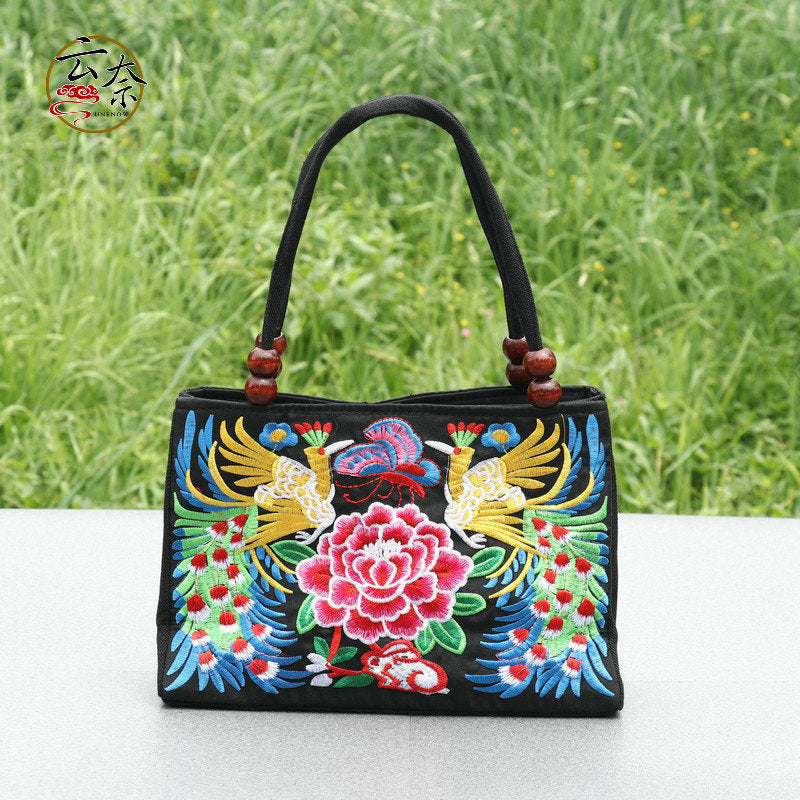 Ethnic Style Double-sided Embroidered Canvas Lady Handbags