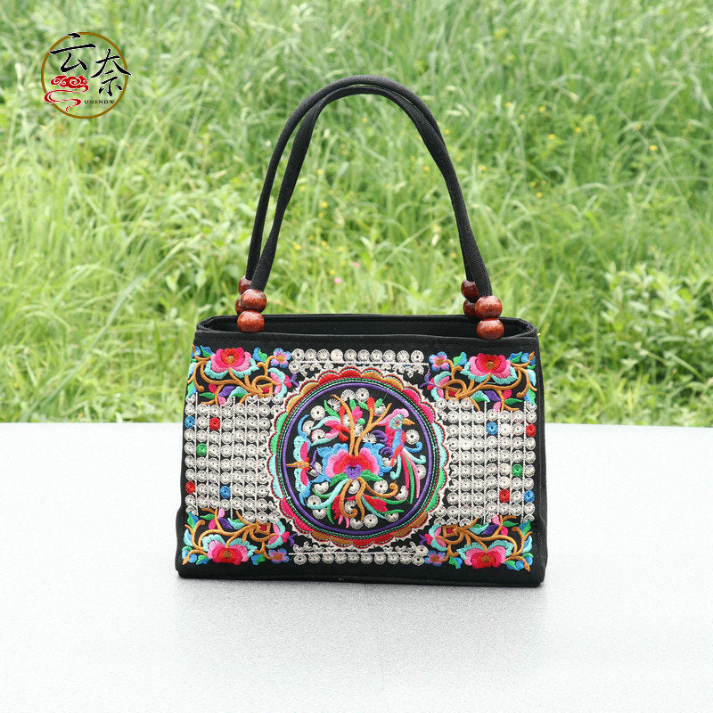 Ethnic Style Double-sided Embroidered Canvas Lady Handbags