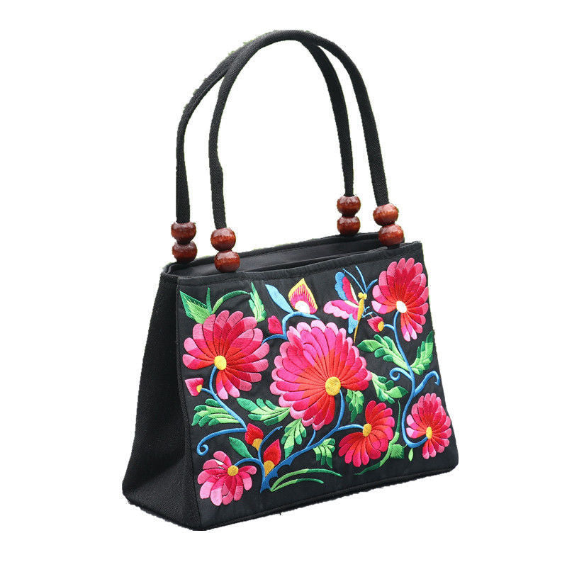 Ethnic Style Double-sided Embroidered Canvas Lady Handbags