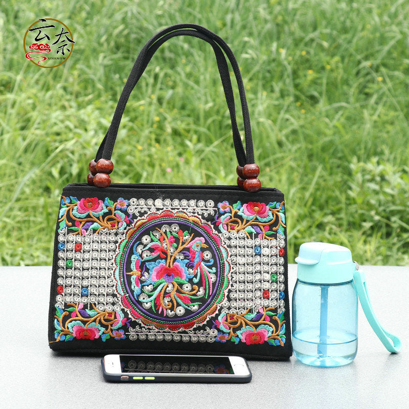 Ethnic Style Double-sided Embroidered Canvas Lady Handbags