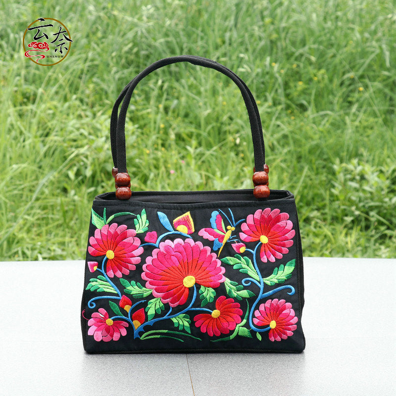 Ethnic Style Double-sided Embroidered Canvas Lady Handbags