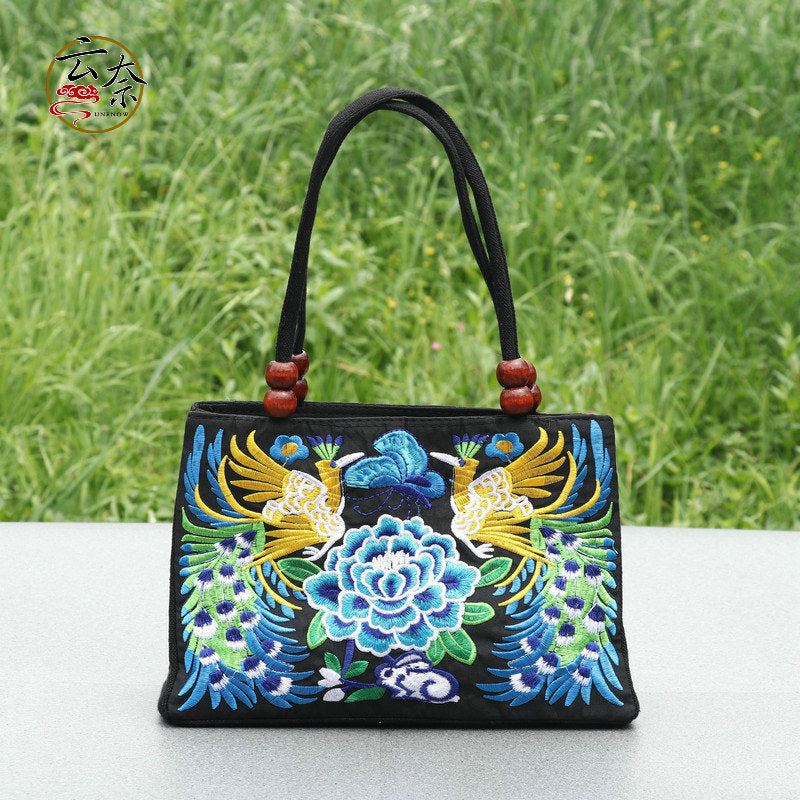 Ethnic Style Double-sided Embroidered Canvas Lady Handbags