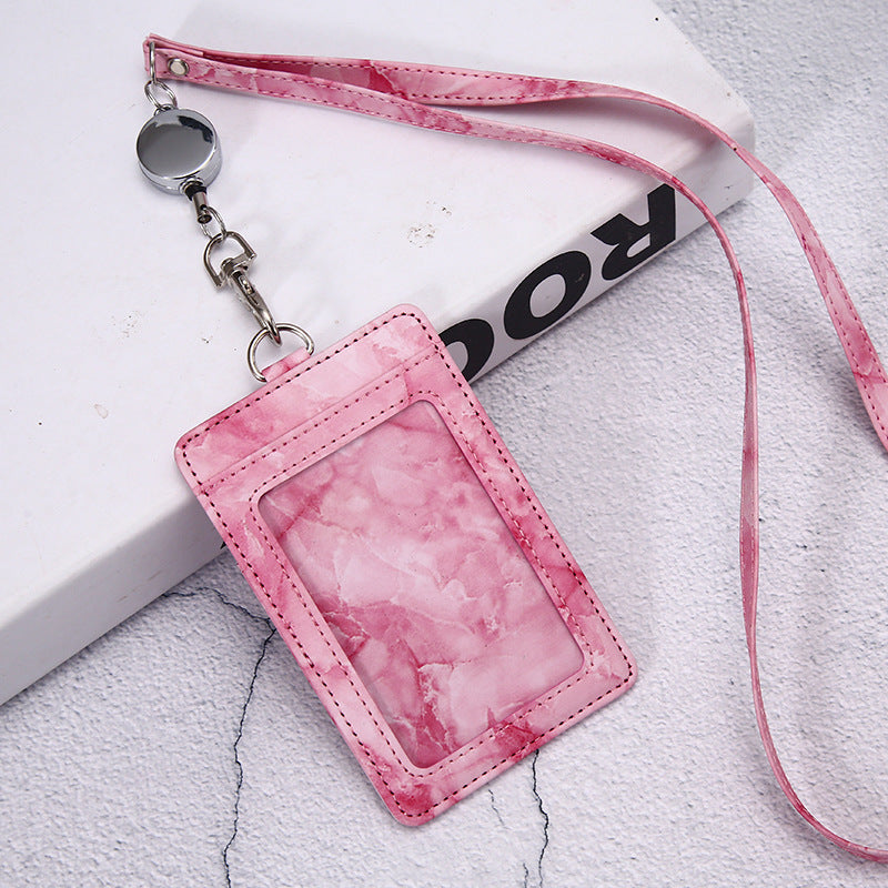 Work Badge Lanyard Bank Permit Tag Leather Card Holder