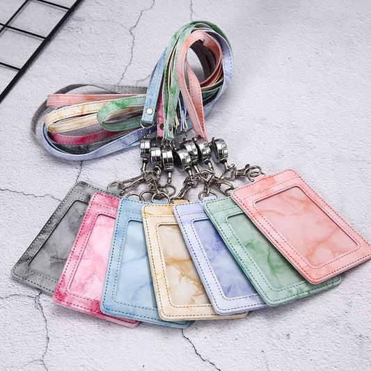 Work Badge Lanyard Bank Permit Tag Leather Card Holder