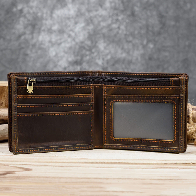 Horse Leather Genuine Short Zipper Pocket First Men's Wallets