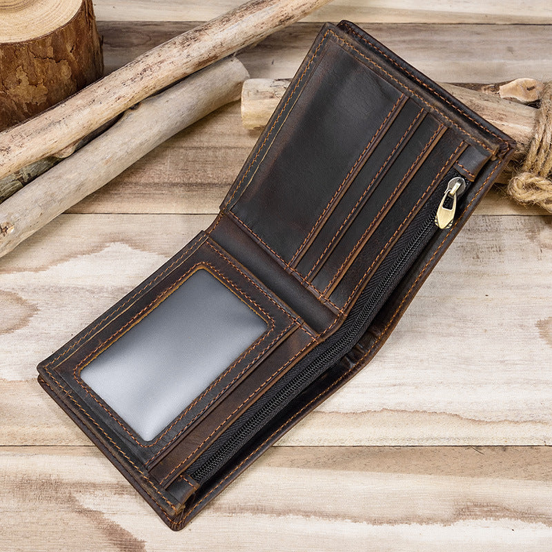 Horse Leather Genuine Short Zipper Pocket First Men's Wallets