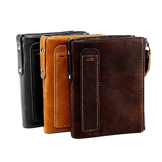 Women's Chic Clutch Leather Double Zipper Pocket Men's Wallets