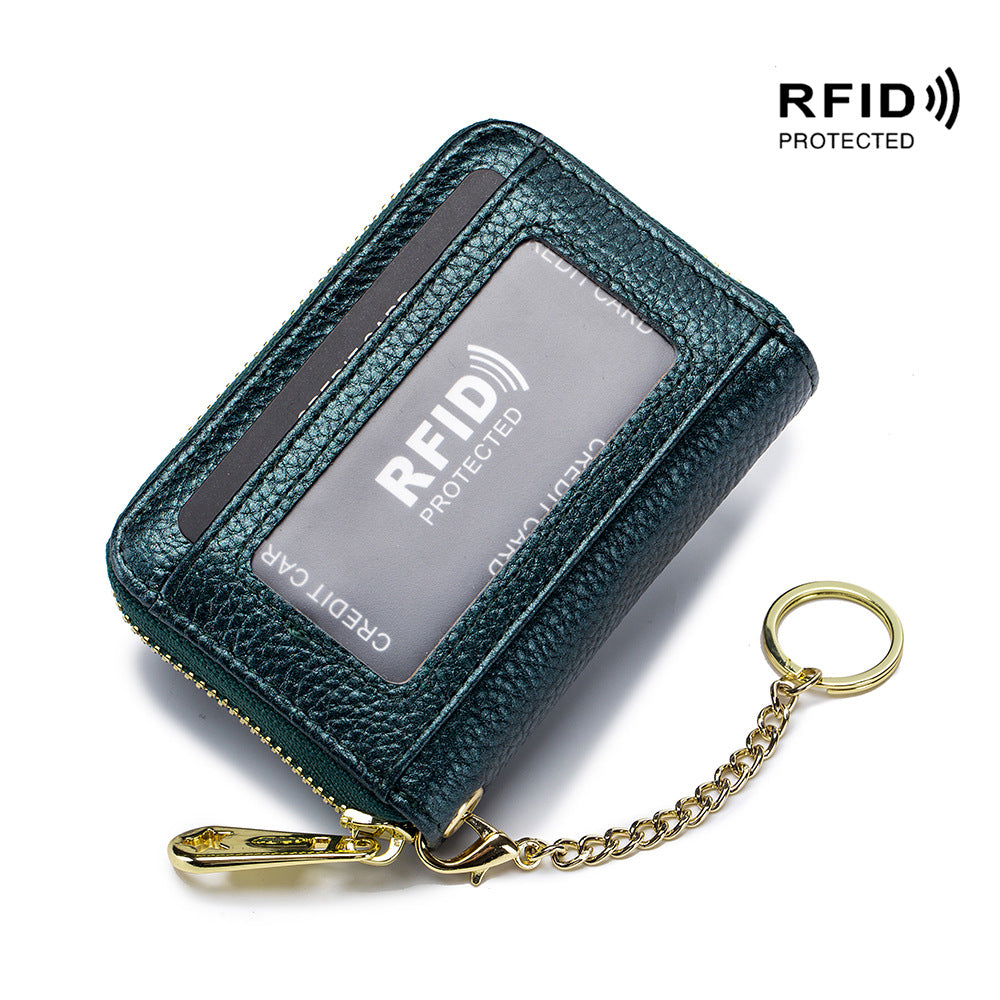Organ Zipper Bank Genuine Leather Multifunctional Card Holder
