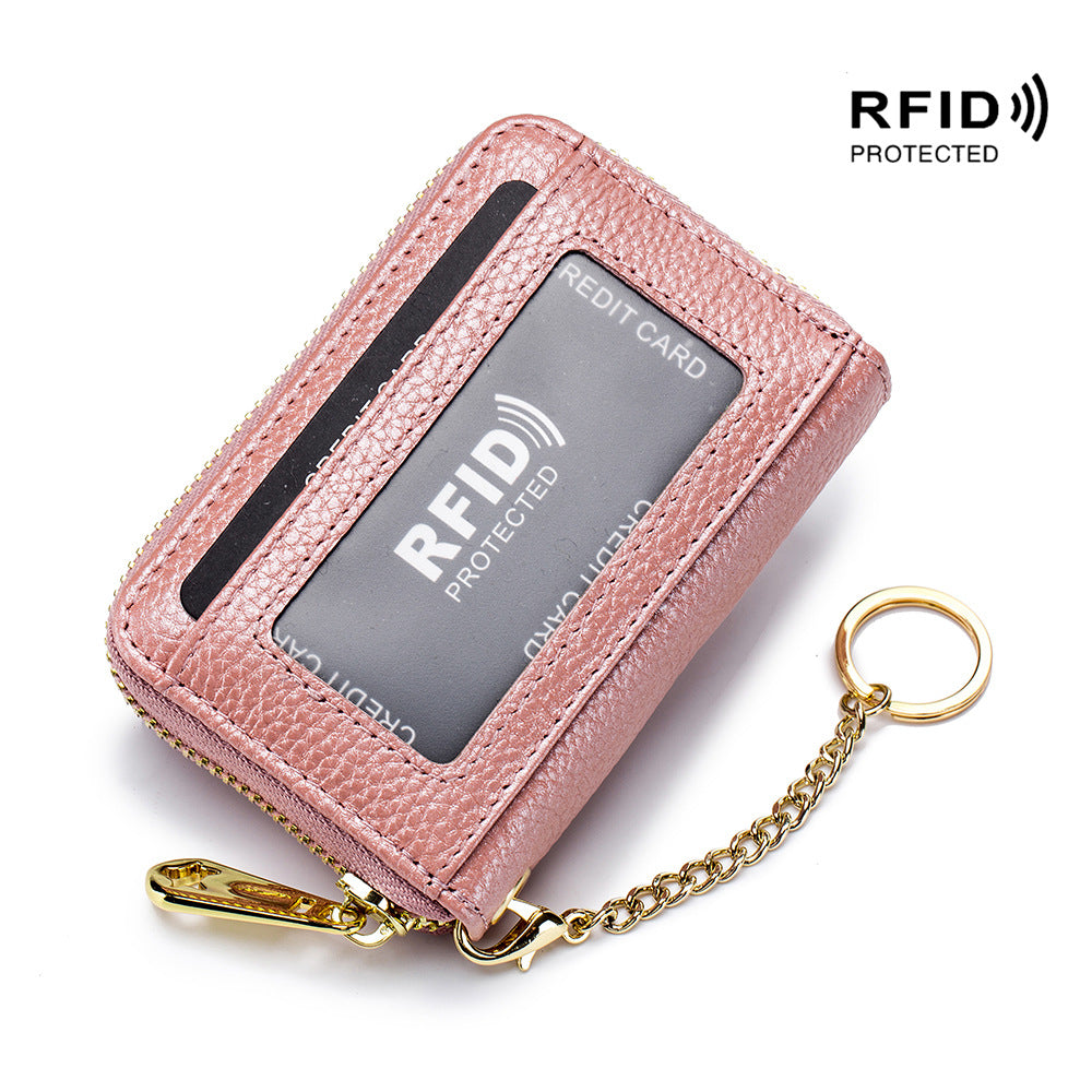 Organ Zipper Bank Genuine Leather Multifunctional Card Holder